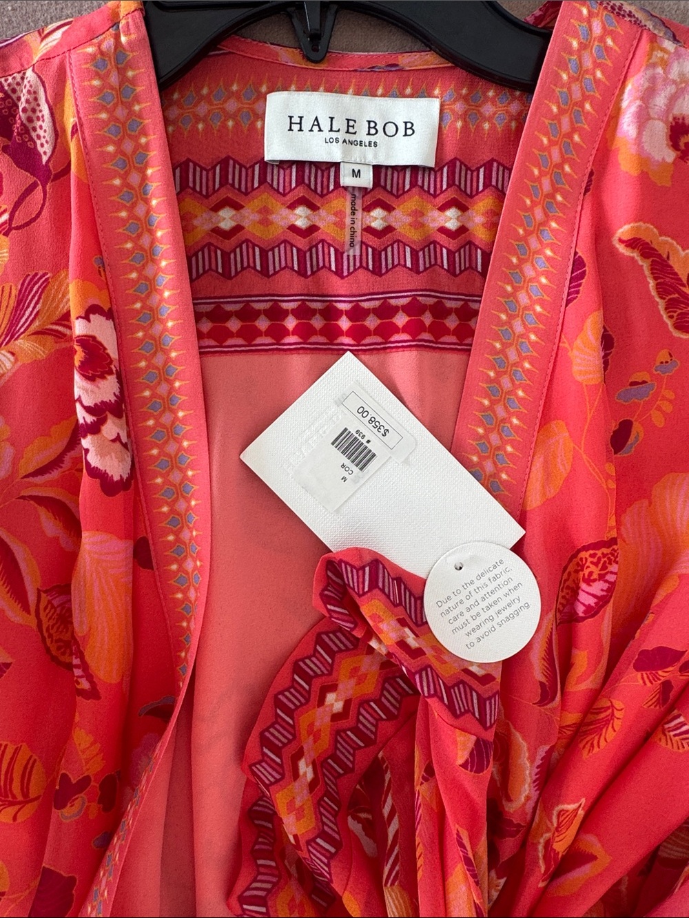 HALE BOB Floral Kimono wrap style coral lined Medium NWT - Picture 13 of 16